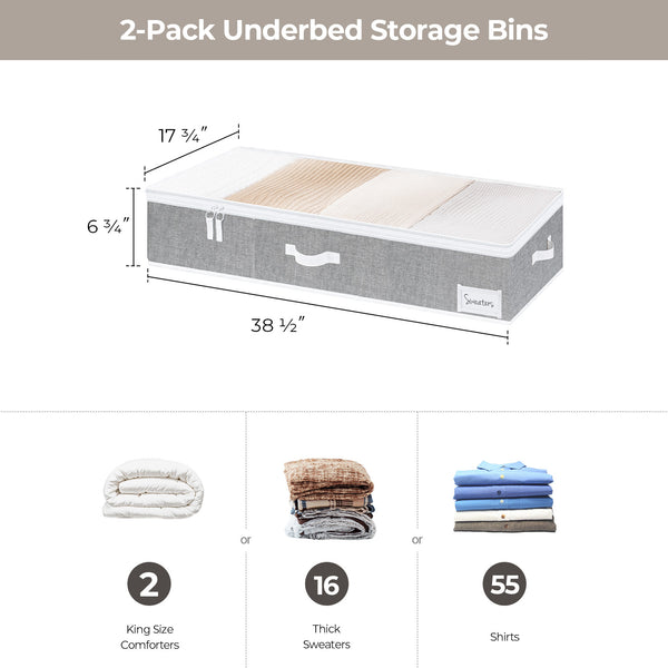 Fabric Under Bed Storage Bins with Lid, 2 Pack