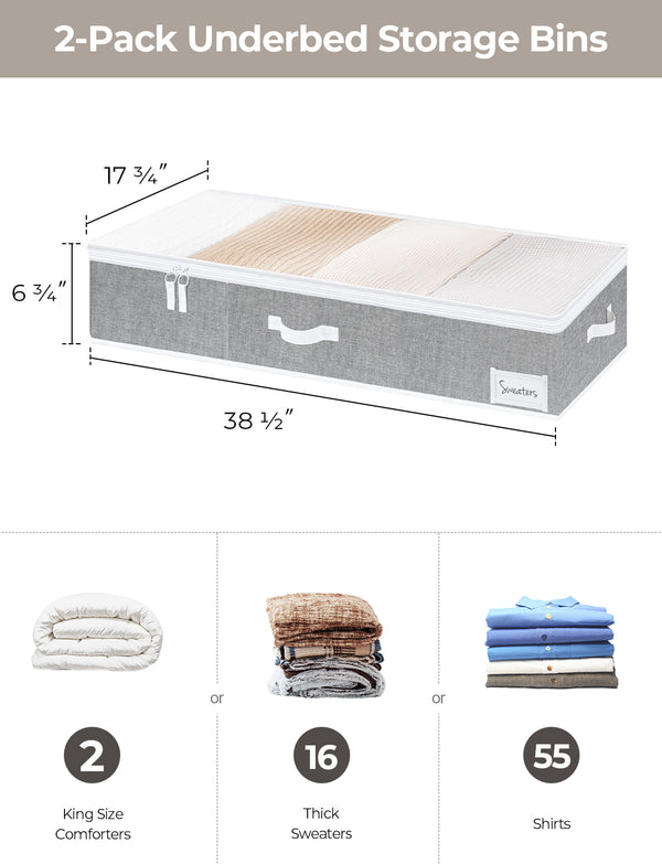 Under Bed Storage Containers with Lid, Solid Color, 2 Pack