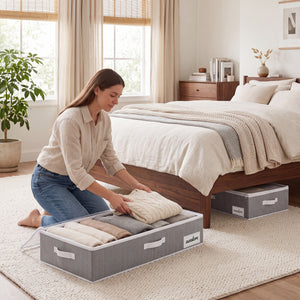 Fabric Under Bed Storage Bins with Lid, 2 Pack