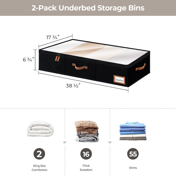 Fabric Under Bed Storage Bins with Lid, 2 Pack