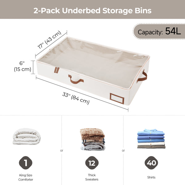 Fabric Under Bed Storage Bins with Lid, 2 Pack