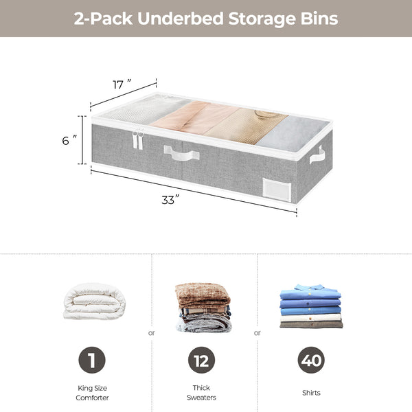 Fabric Under Bed Storage Bins with Lid, 2 Pack