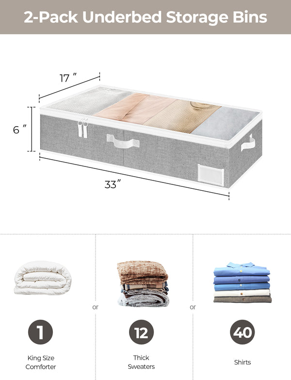 Under Bed Storage Containers with Lid, Solid Color, 2 Pack