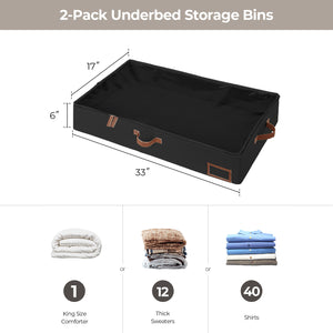 Fabric Under Bed Storage Bins with Lid, 2 Pack