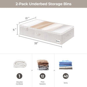 Fabric Under Bed Storage Bins with Lid, 2 Pack