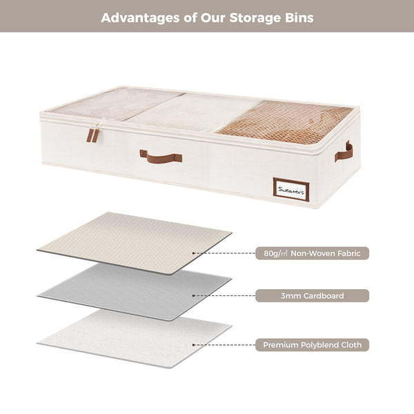 Fabric Under Bed Storage Bins with Lid, 2 Pack