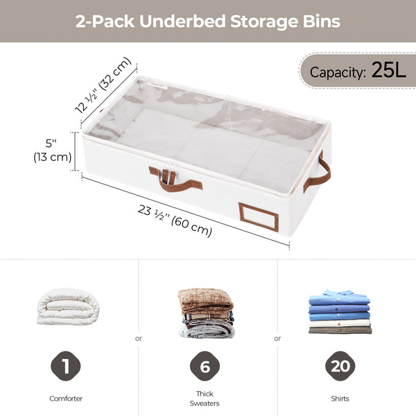 Fabric Under Bed Storage Bins with Lid, 2 Pack