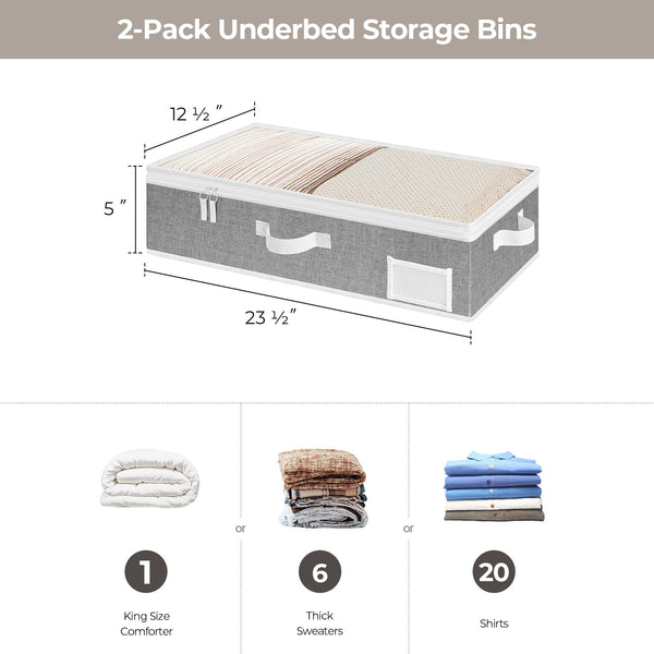 Fabric Under Bed Storage Bins with Lid, 2 Pack