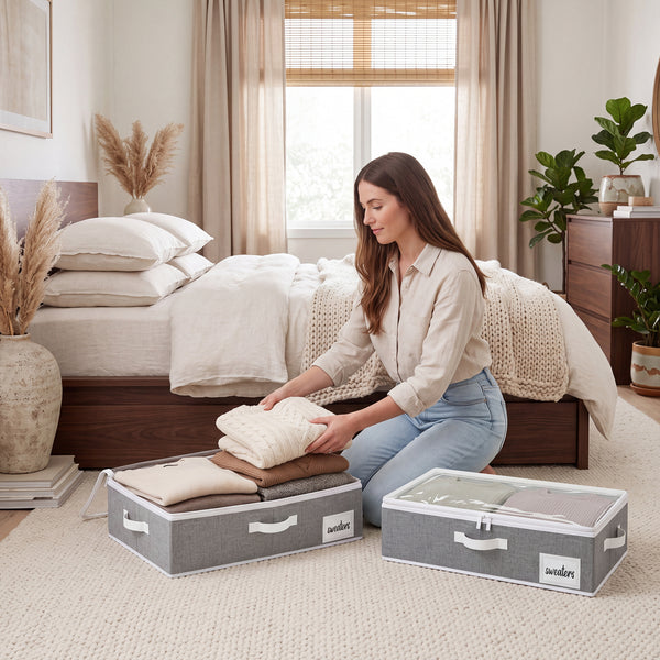 Fabric Under Bed Storage Bins with Lid, 2 Pack