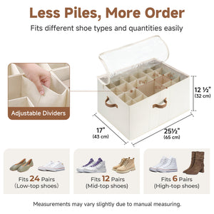 Shoe Organizer for Closet with Adjustable Dividers, Fits up to 16 Pairs
