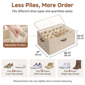 Shoe Organizer for Closet with Adjustable Dividers, Fits up to 16 Pairs
