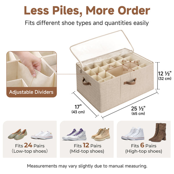 Shoe Organizer for Closet with Adjustable Dividers, Fits up to 16 Pairs