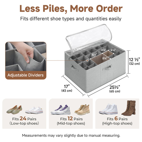 Shoe Organizer for Closet with Adjustable Dividers, Fits up to 16 Pairs