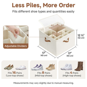 Shoe Organizer for Closet with Adjustable Dividers, Fits up to 16 Pairs