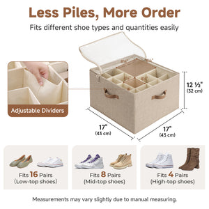 Shoe Organizer for Closet with Adjustable Dividers, Fits up to 16 Pairs