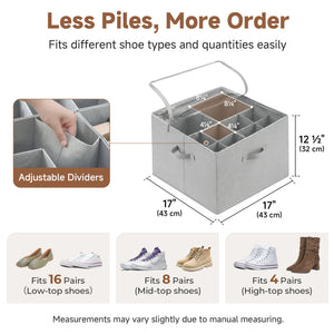 Shoe Organizer for Closet with Adjustable Dividers, Fits up to 16 Pairs