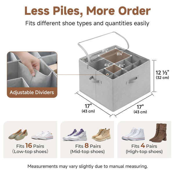 Shoe Organizer for Closet with Adjustable Dividers, Fits up to 16 Pairs