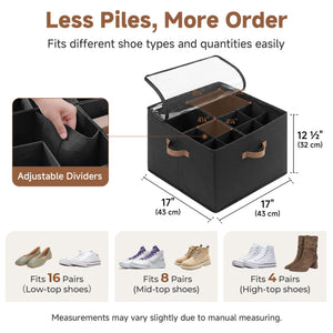 Shoe Organizer for Closet with Adjustable Dividers, Fits up to 16 Pairs