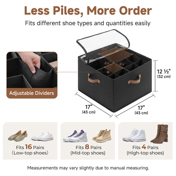 Shoe Organizer for Closet with Adjustable Dividers, Fits up to 16 Pairs
