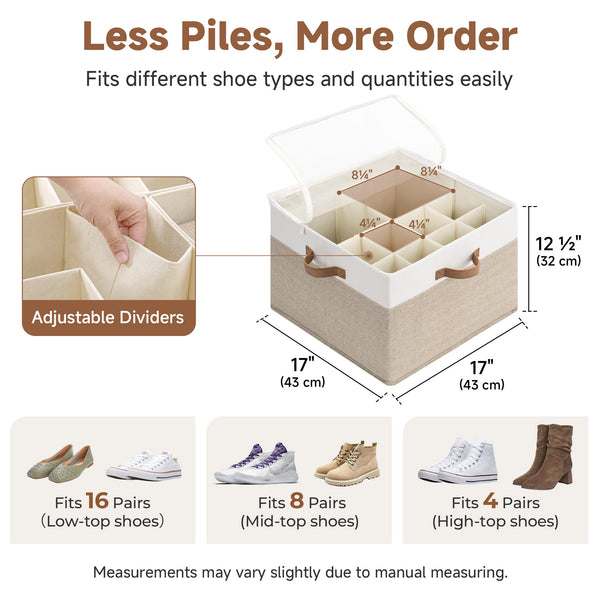 Shoe Organizer for Closet with Adjustable Dividers, Fits up to 16 Pairs