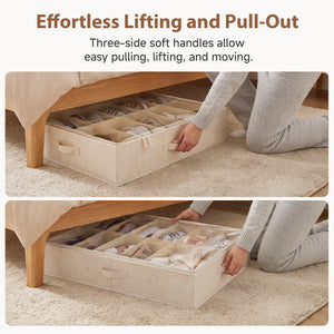 Rustic Linen Under Bed Shoe Organizer, Set of 2