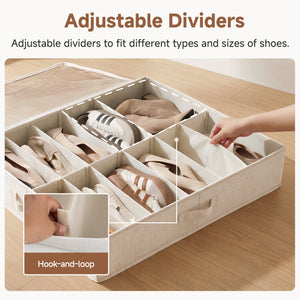 Rustic Linen Under Bed Shoe Organizer, Set of 2