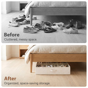 Rustic Linen Under Bed Shoe Organizer, Set of 2