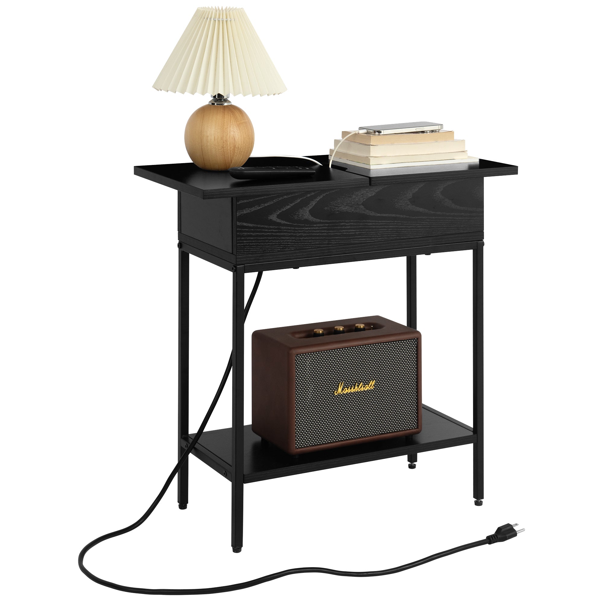 Flip Top End Table with Storage and Built-In Outlets