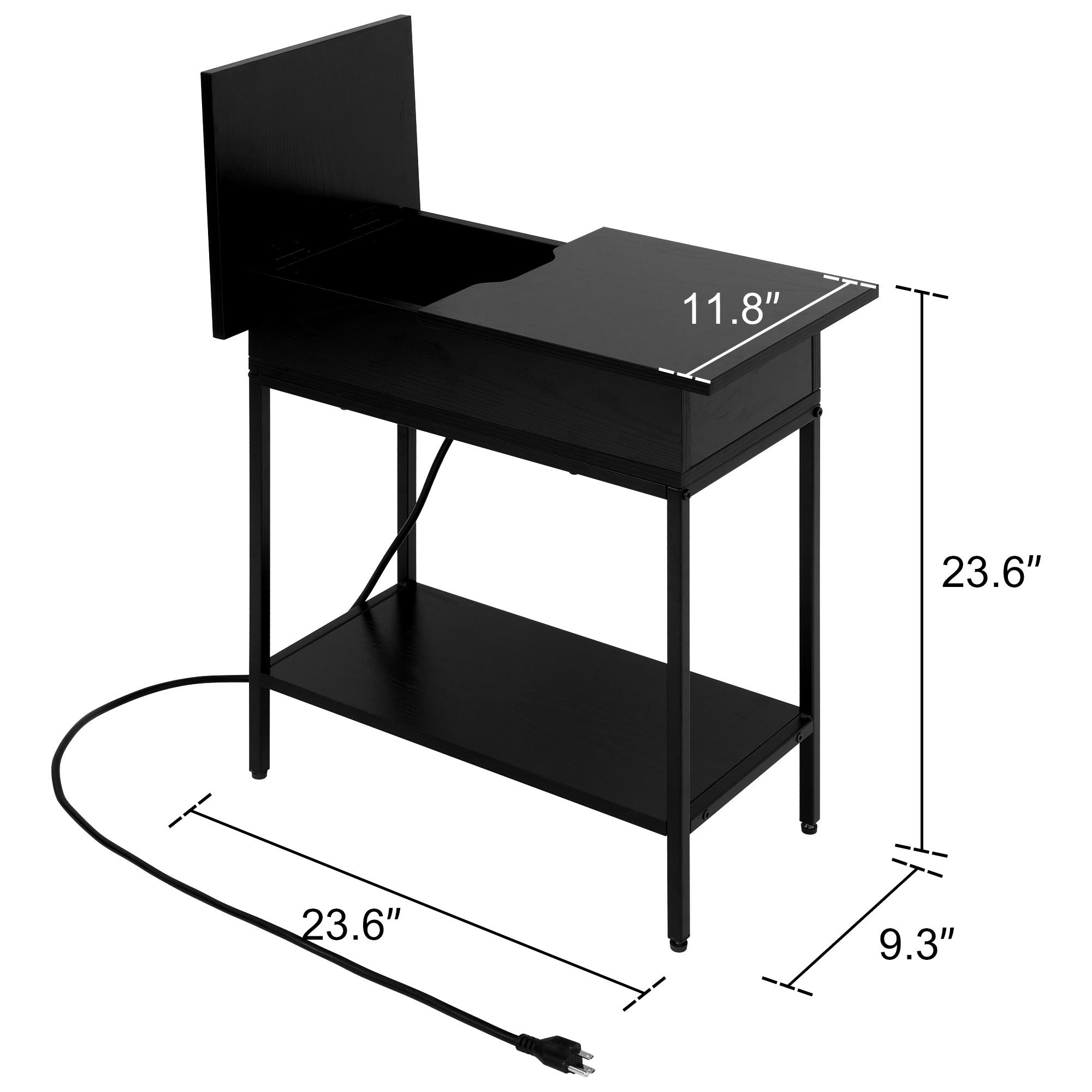 Flip Top End Table with Storage and Built-In Outlets