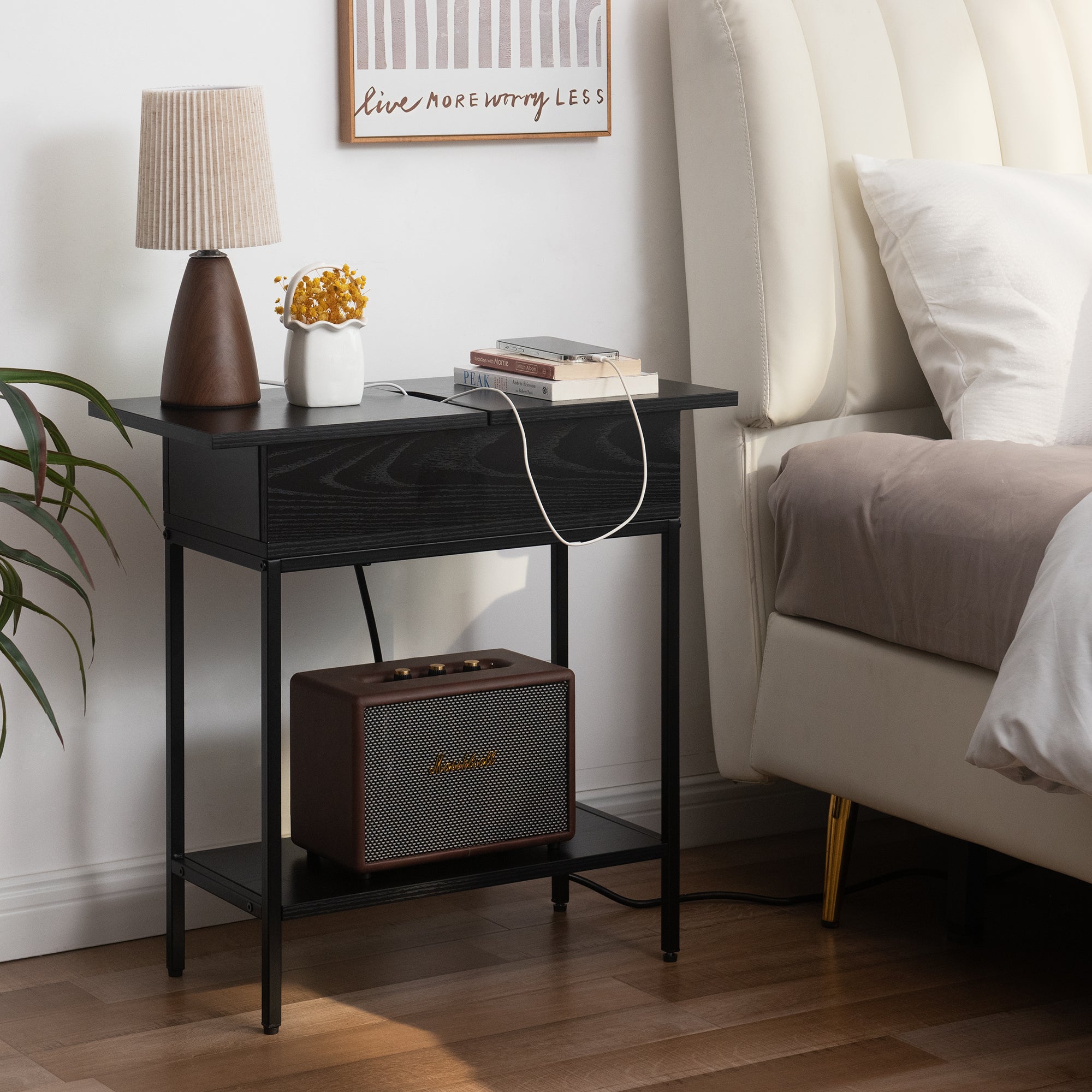 Flip Top End Table with Storage and Built-In Outlets