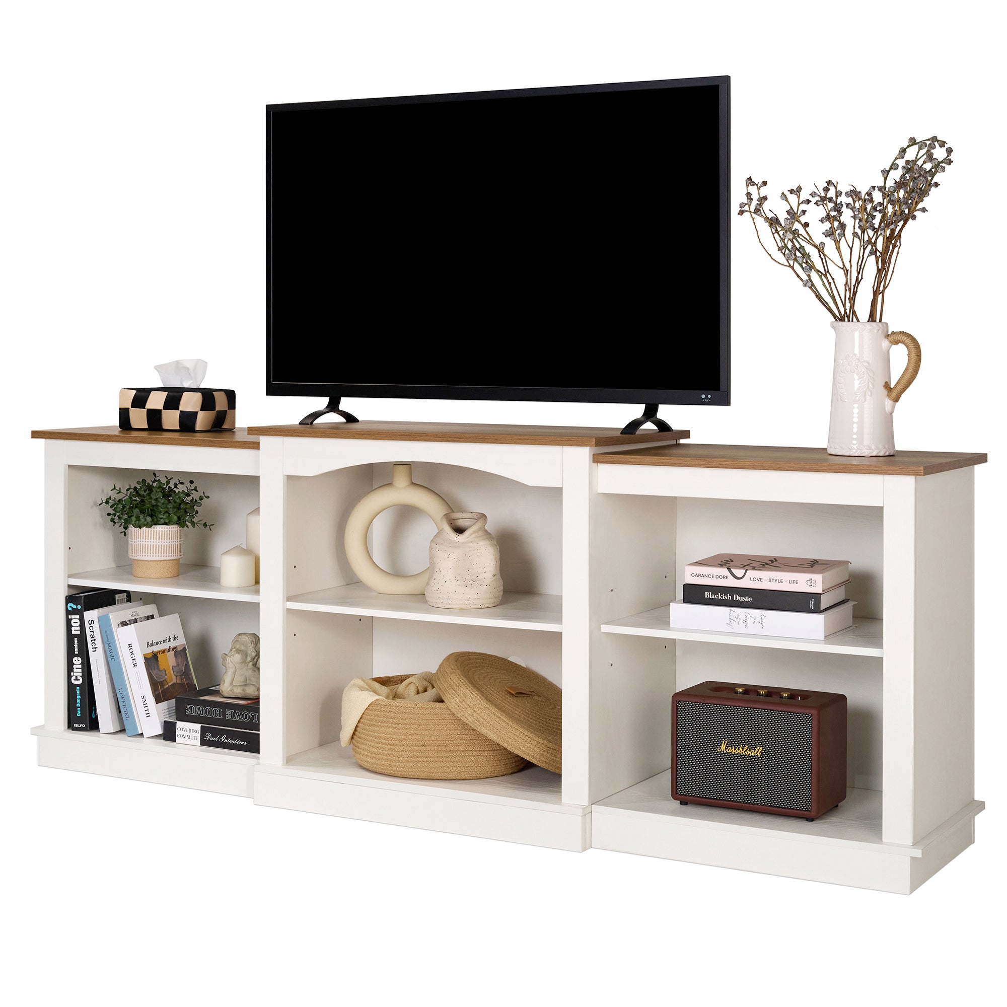 Wood Entertainment Center with LED Light, Fit TVs up to 80