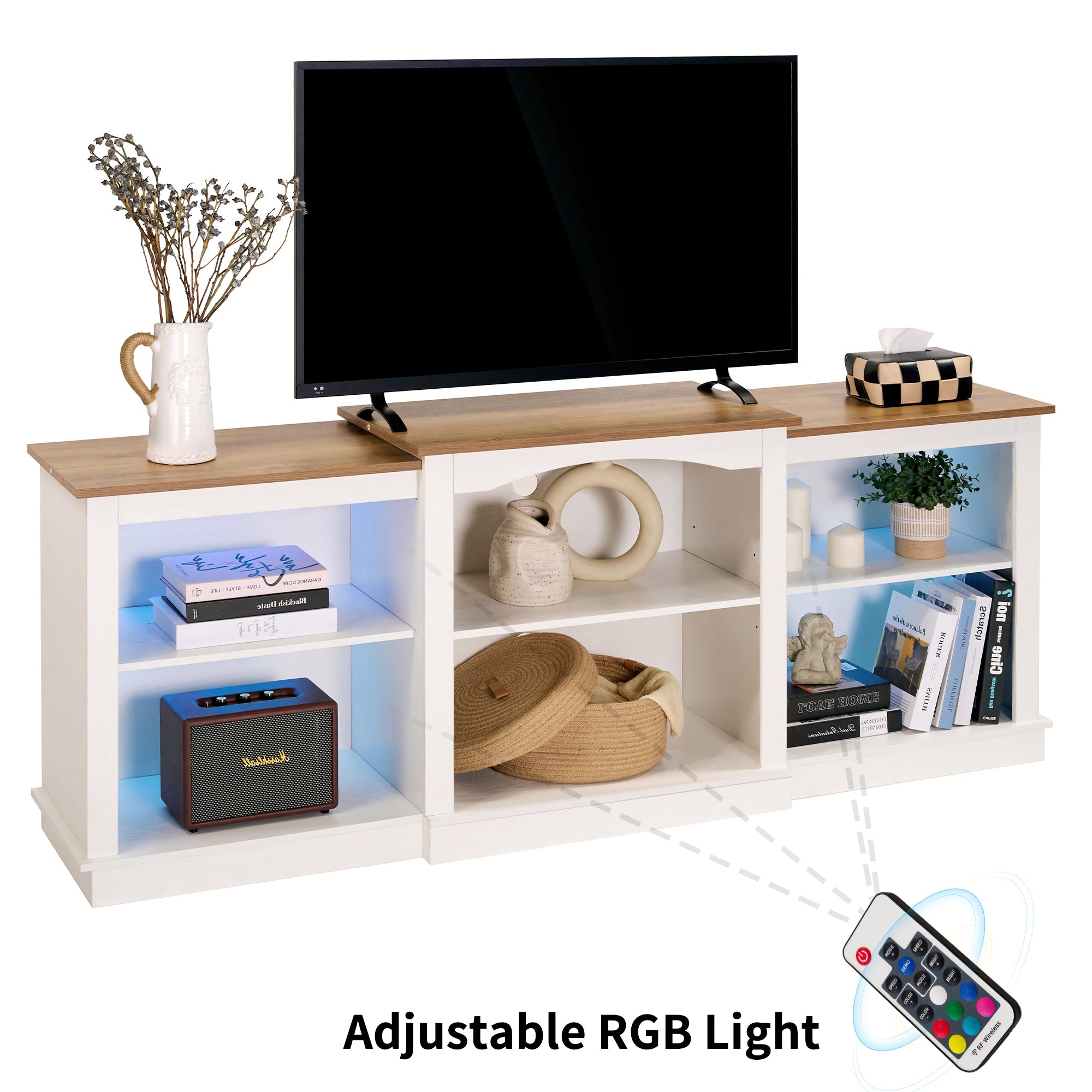 Wood Entertainment Center with LED Light, Fit TVs up to 80