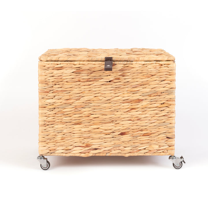 Wicker Rolling File Organizer Box with Lid and Wheels