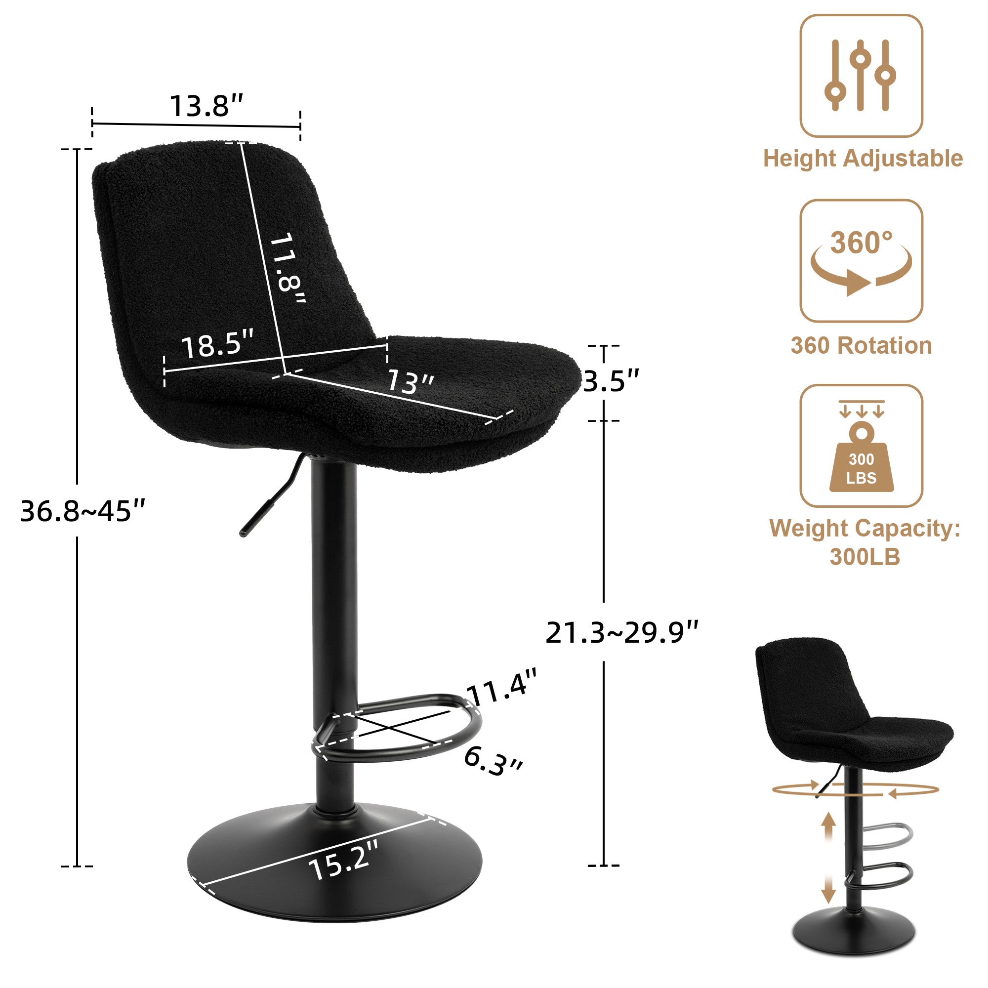 Adjustable Height Counter& Bar Stool with Backs(Set of 2)