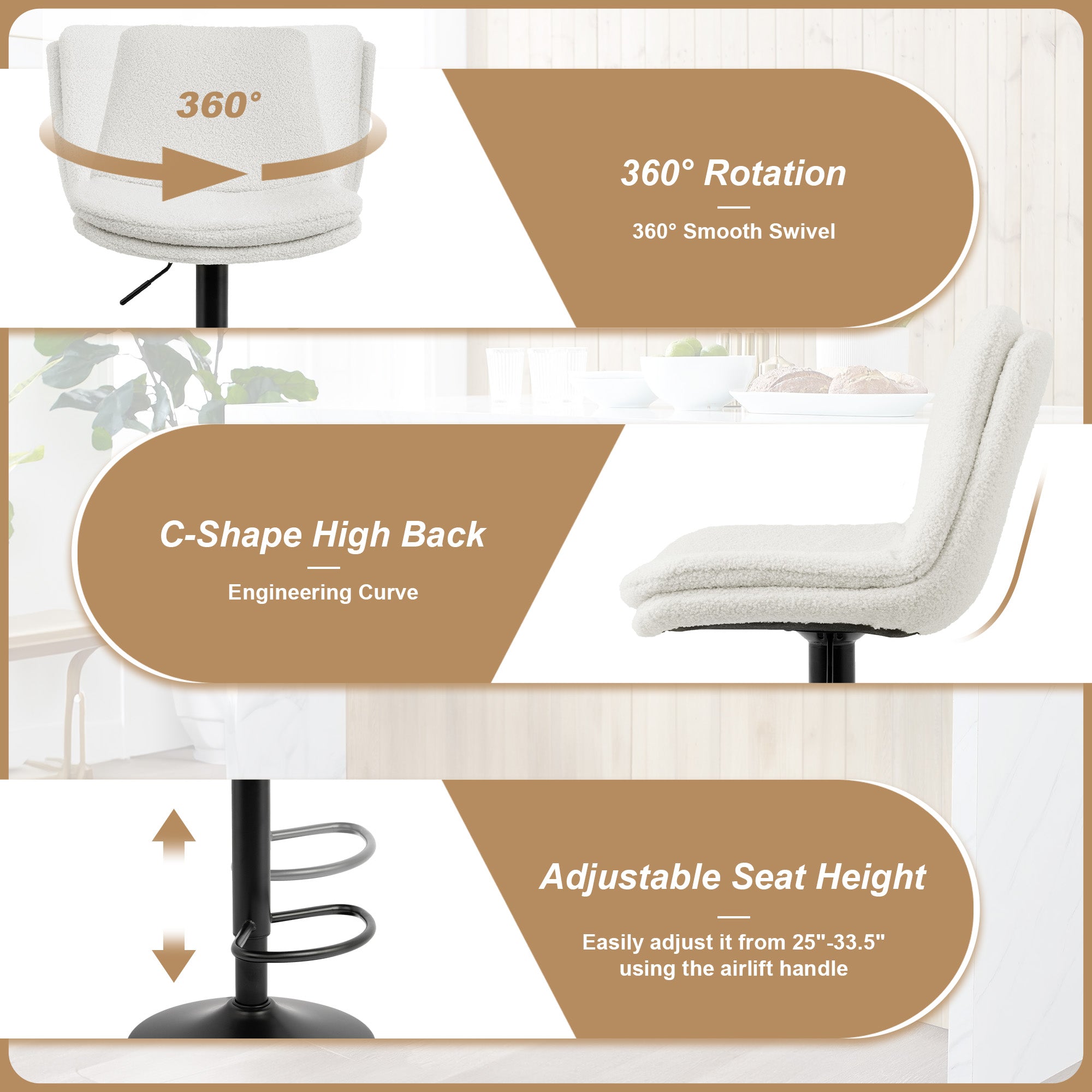 Adjustable Height Counter& Bar Stool with Backs(Set of 2)