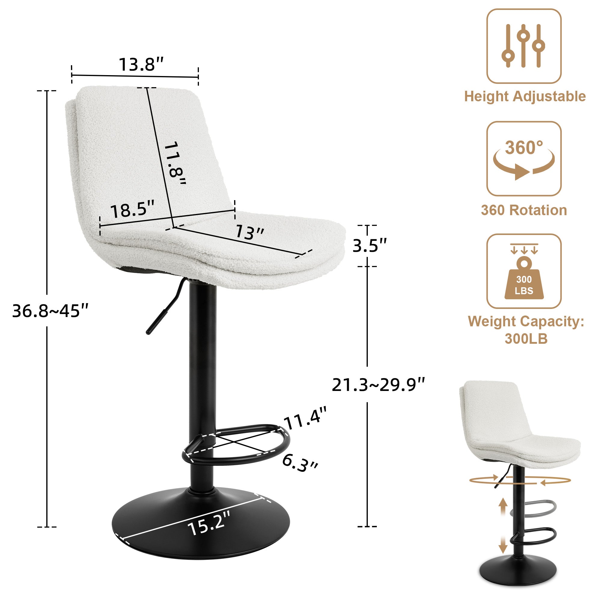 Adjustable Height Counter& Bar Stool with Backs(Set of 2)