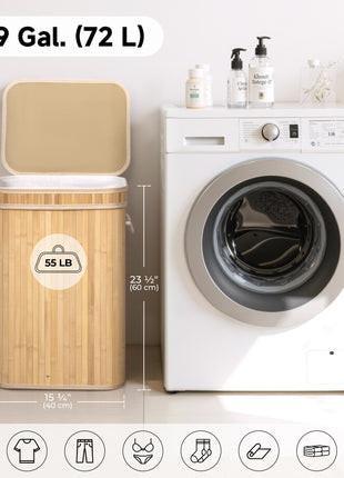 Foldable Bamboo Laundry Basket with Lid, 5 Colors