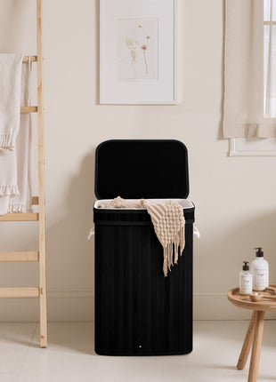 Foldable Bamboo Laundry Basket with Lid, 5 Colors