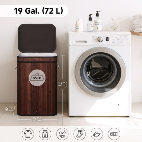 Foldable Bamboo Laundry Basket with Lid, 5 Colors