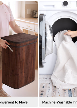 Foldable Bamboo Laundry Basket with Lid, 5 Colors