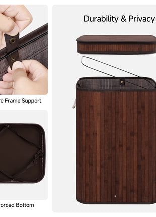 Foldable Bamboo Laundry Basket with Lid, 5 Colors