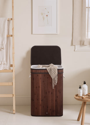 Foldable Bamboo Laundry Basket with Lid, 5 Colors