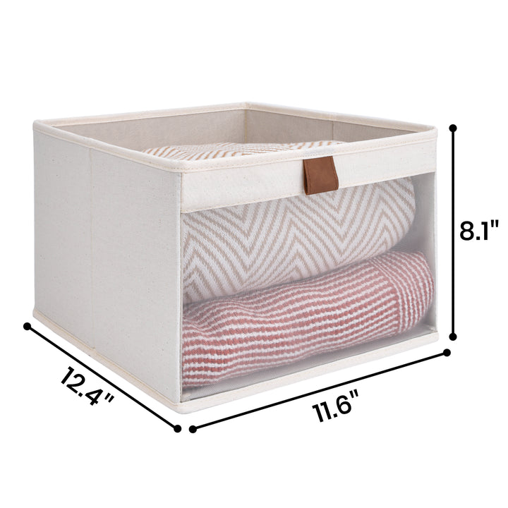 Foldable Fabric Storage Bins with Window, White, 3-Pack
