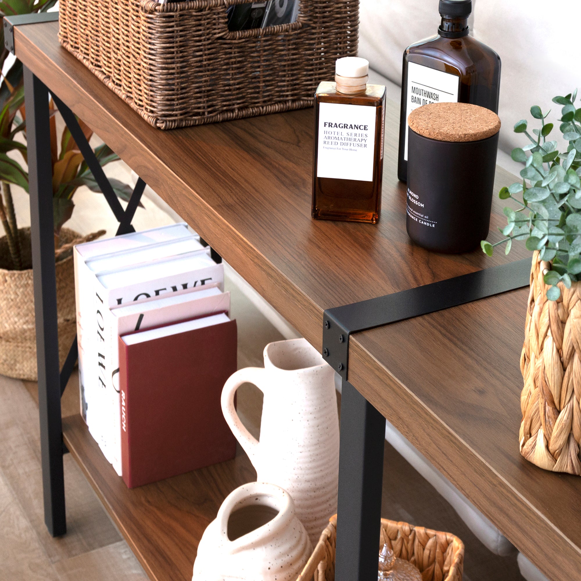 Farmhouse Long Console Table, Sofa Table with Shelf for Living Room and Entryway