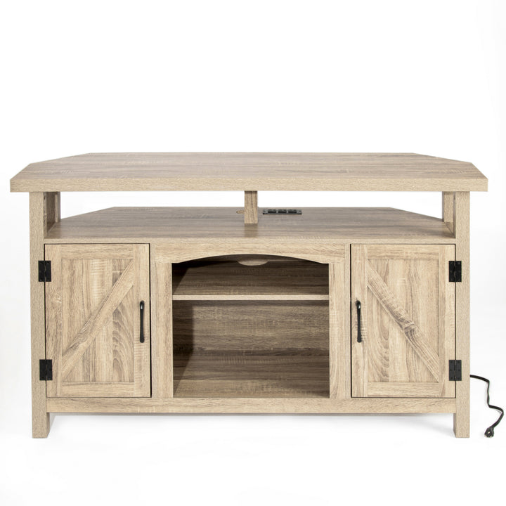 Farmhouse Corner TV Stand with Outlet Fit for TVs up to 60"