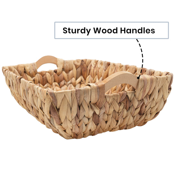 Hand-Woven Water Hyacinth Storage Baskets with Wooden Handles, 2-pack