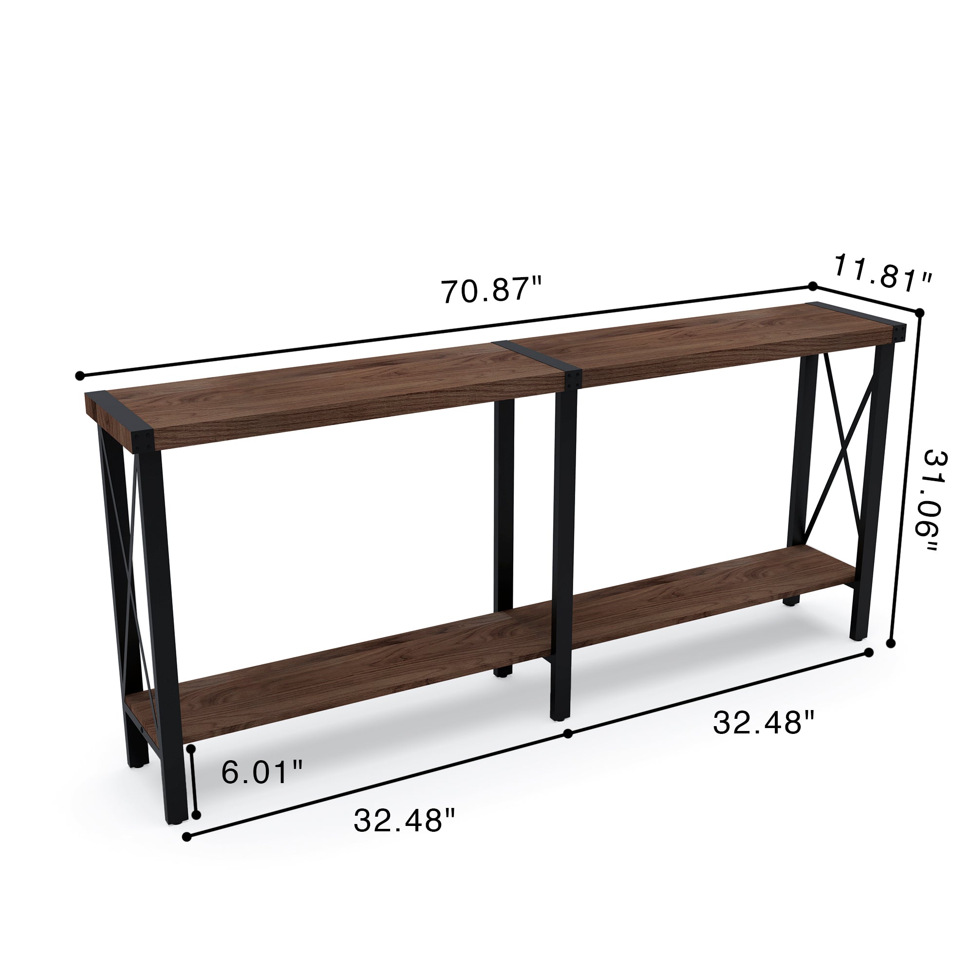 Farmhouse Long Console Table, Sofa Table with Shelf for Living Room and Entryway