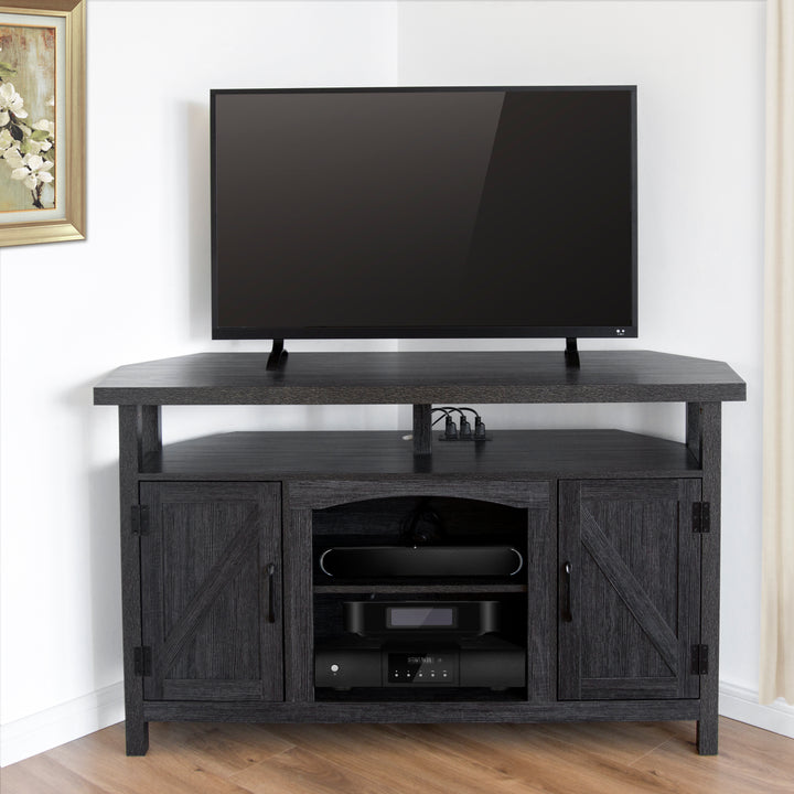 Farmhouse Corner TV Stand with Outlet Fit for TVs up to 60"