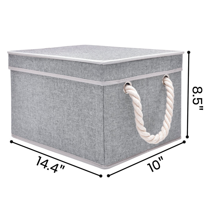 Fabric Storage Bins with Lids and Cotton Rope Handles, Foldable, Gray, 3-Pack