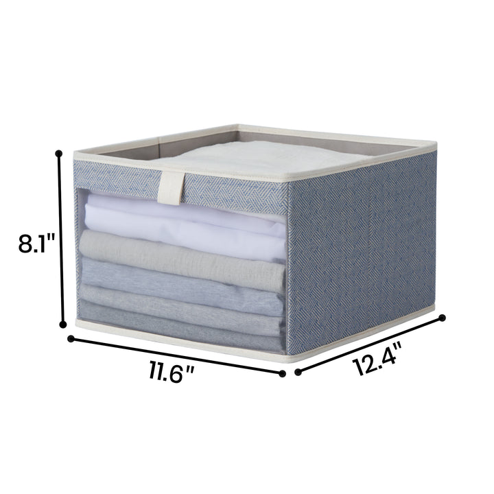 Foldable Storage Bins With Window, Stackable Container, Blue & Gray, 3-Pack, 12.4" x 11.6" x 8.1"